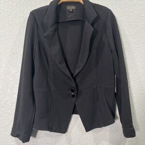 OLM Career‎ Blazer Womens L Black 2 Button Lightweight Notch Collar Stretch Knit